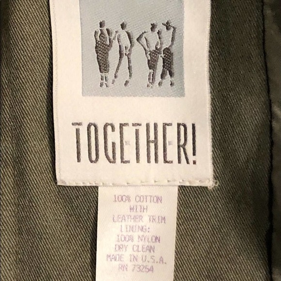 TOGETHER Women’s 16 Vintage Military Style Trench Coat Fatigue Green & Leather - Picture 9 of 9